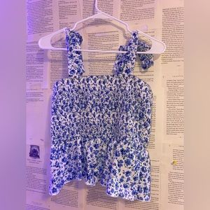 Blue and white flower blouse